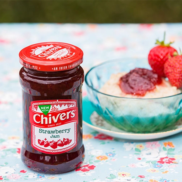 Porridge with Hazelnuts and Chivers Strawberry Jam